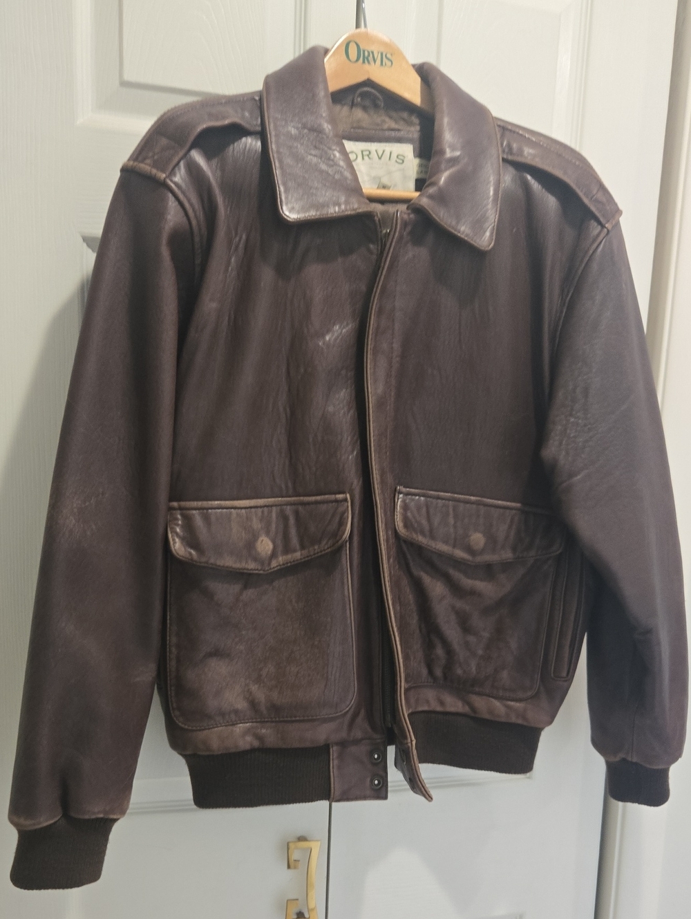 Orvis Dark Brown Leather Bomber Jacket